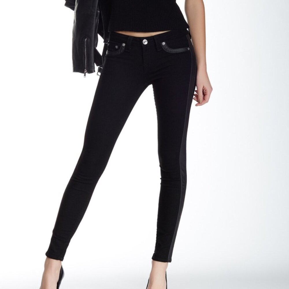 True Religion Faux Leather Trim Jeans
